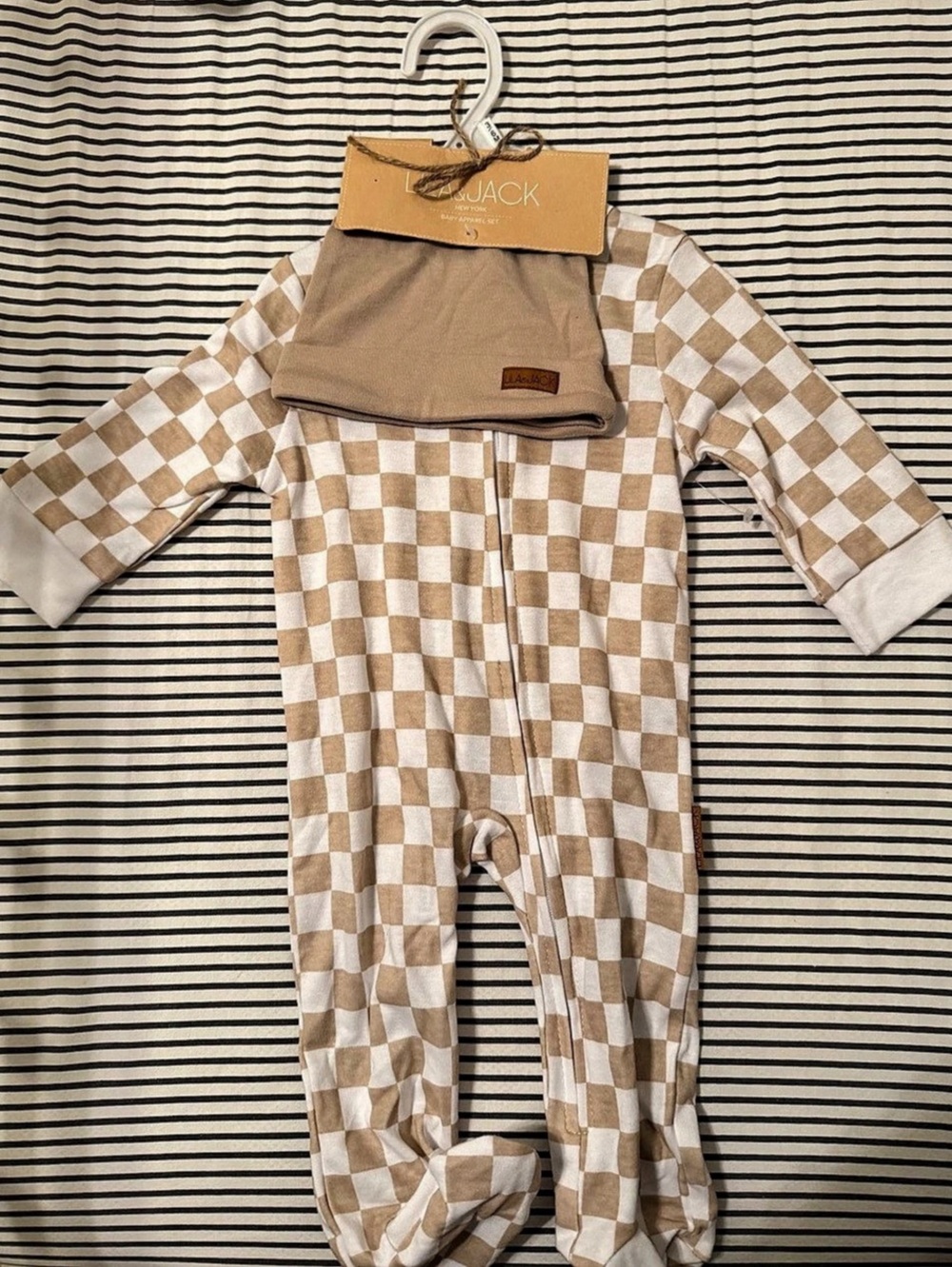 LILA&JACK Baby Apparel Set Checkered One-Piece & Hat Baby 3-6M NWT